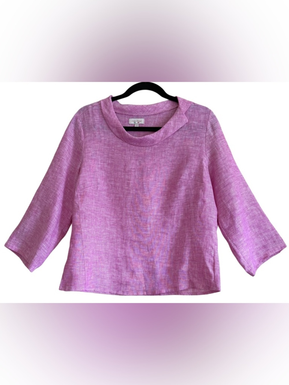 Lina Tomei 100% Linen Preppy Feminine Minimalist Retro Fold Over Collar Top Sz M - Picture 5 of 9